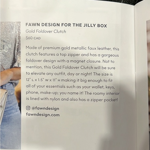 Fawn Design x The Jilly Box Winter 2022 Gold Foldover Clutch - Picture 4 of 4